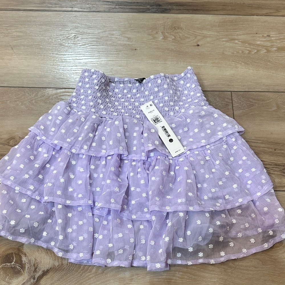 Aqua Lilac Skirt with White Floral Accents